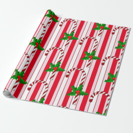 Papel De Presente Padrão Holly Stripes De Cane De Feriado De Natal