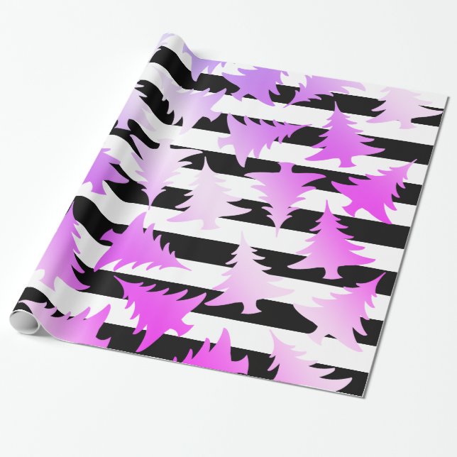 Papel De Presente Padrão holográfico da árvore de Natal Elegante (Desenrolado)