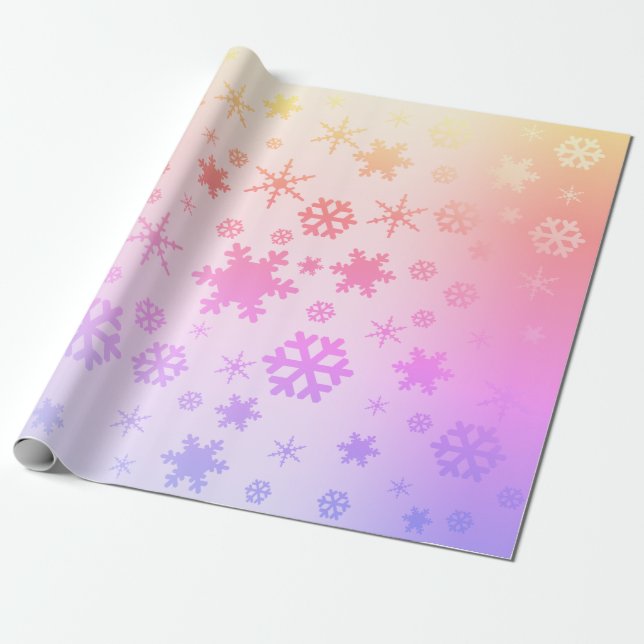 Papel De Presente Padrão Holográfico de Floco de Neve (Desenrolado)