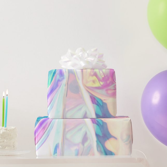 Papel De Presente Padrão Holográfico de Iridescência (Presentes para festas)