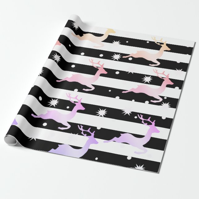 Papel De Presente Padrão holográfico de renas de Natal (Desenrolado)