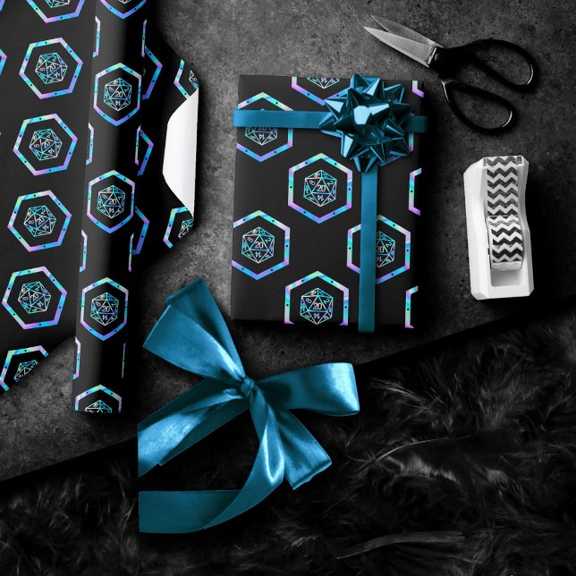 Papel De Presente Padrão Holograma D20 | PnP Tabletop Gamer Dice (Criador carregado)