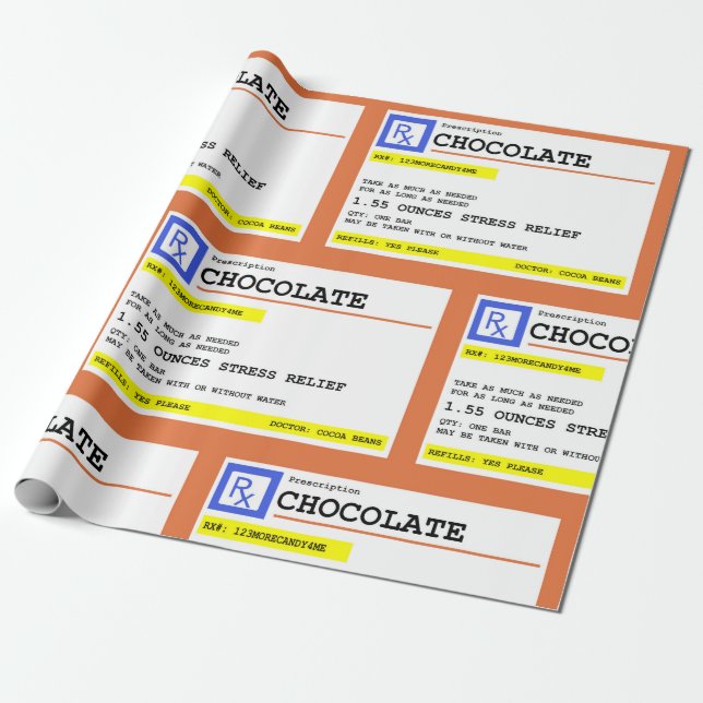 Papel De Presente Padrão Humorístico de Chocolate Prescrito (Desenrolado)