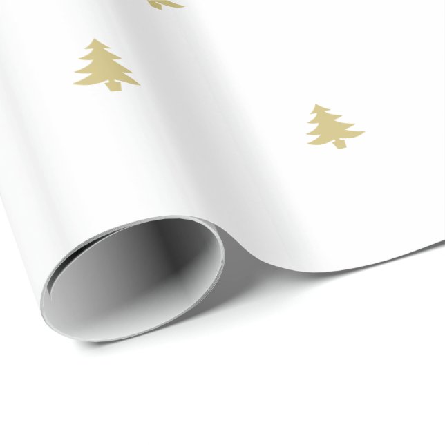 Papel De Presente Padrão Icônico da Árvore de Natal Dourado/Branco (Ponta do rolo)