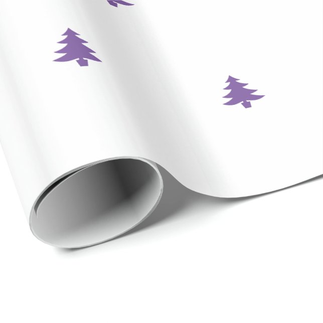 Papel De Presente Padrão Icônico da Árvore de Natal Roxo/Branco (Ponta do rolo)