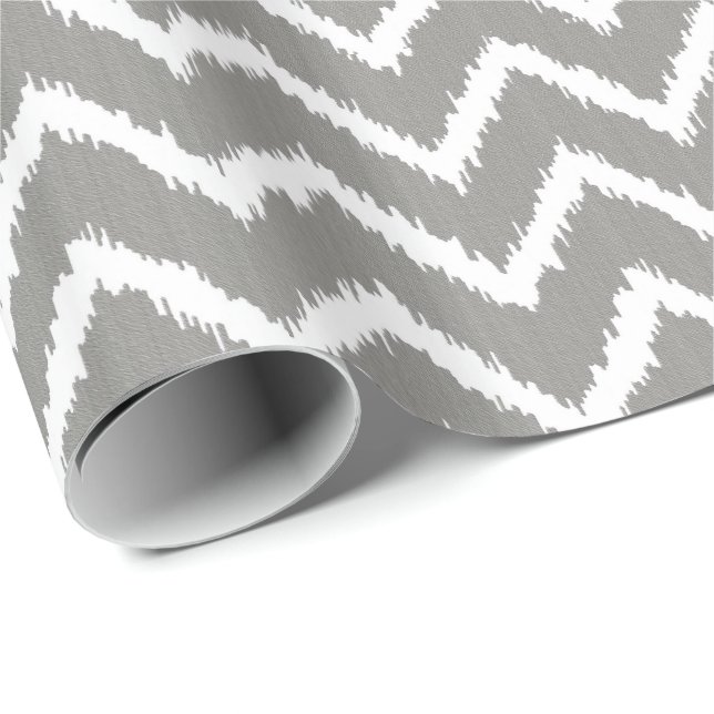 Papel De Presente Padrão Ikat Chevron - cinza/cinza de prata e branc (Ponta do rolo)