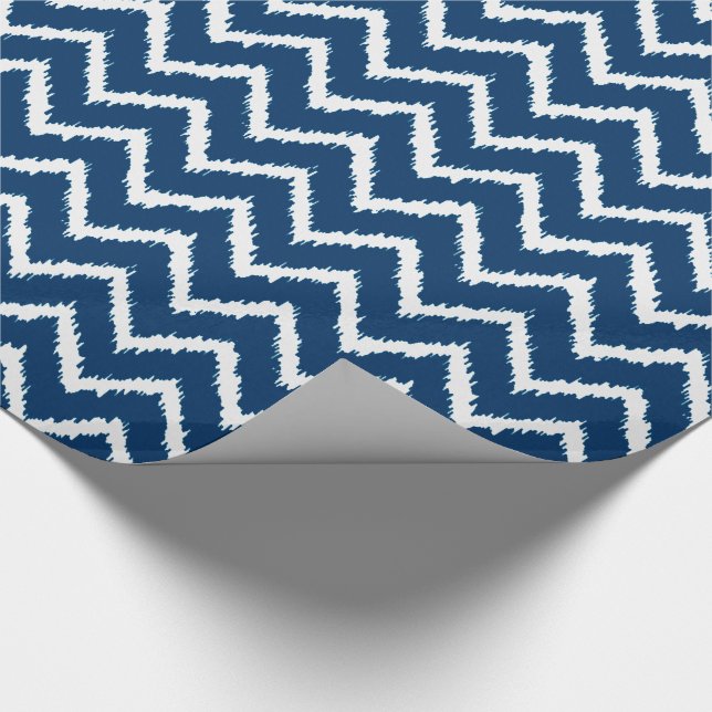 Papel De Presente Padrão Ikat Chevron - Marinho azul e branco (Ponta)