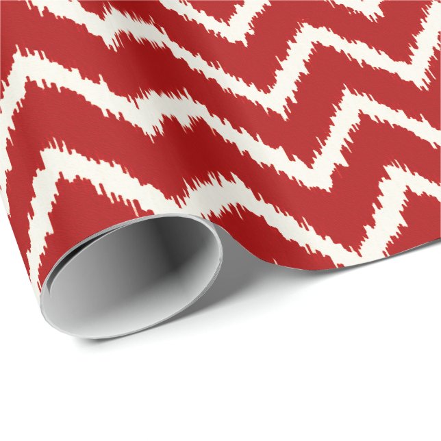 Papel De Presente Padrão Ikat Chevron - Vermelho profundo e branco (Ponta do rolo)