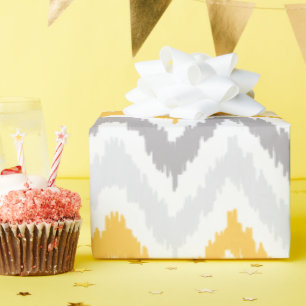 Papel De Presente Padrão Ikat da Cinza Amarela Zigzags