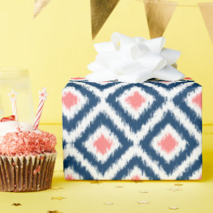 Papel De Presente Padrão Ikat de Ouros Azul Coral