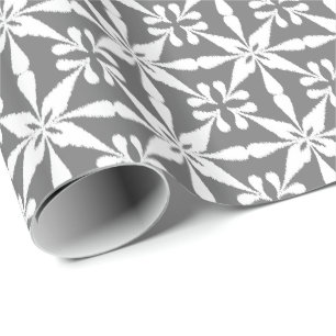 Papel De Presente Padrão Ikat Star - Cinza / Cinza e branco