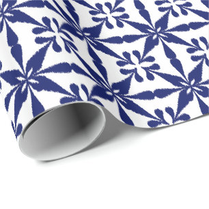 Papel De Presente Padrão Ikat Star - Marinho Azul e Branco
