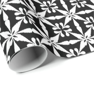 Papel De Presente Padrão Ikat Star - Preto e Branco