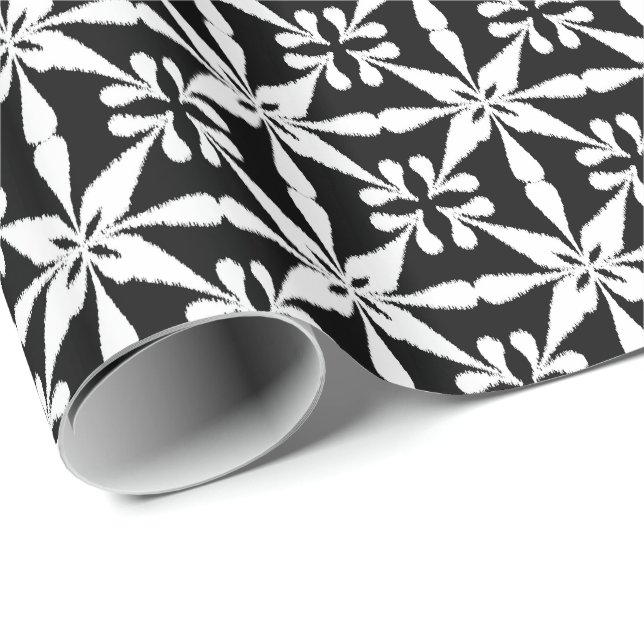 Papel De Presente Padrão Ikat Star - Preto e Branco (Ponta do rolo)
