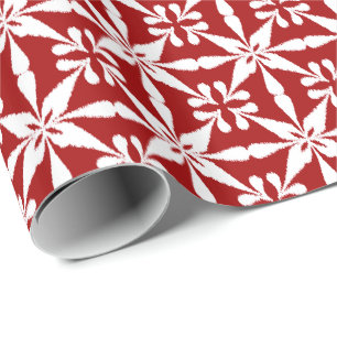 Papel De Presente Padrão Ikat Star - Vermelho Escuro e Branco