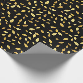 Papel De Presente Padrão Ilustrado de Folhas Negras e Douradas Moder