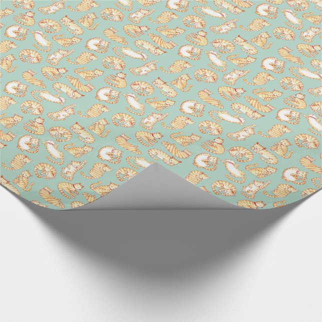 Papel De Presente Padrão Ilustrado de Gatos Tabby Laranja (Ponta)