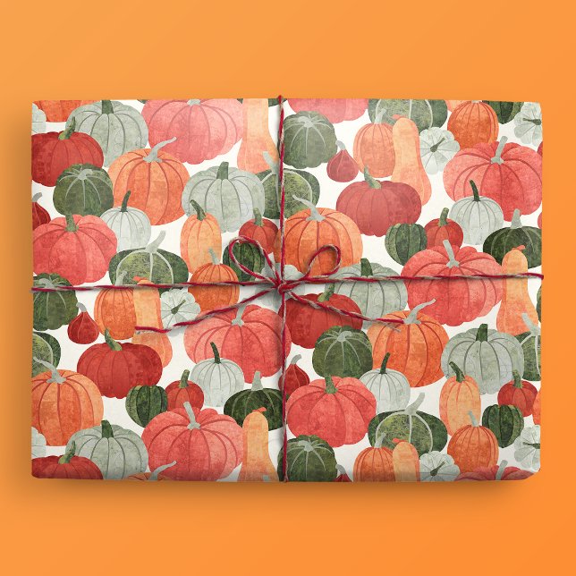 Papel De Presente Padrão Ilustrado de Pumpkin Patch (Gift Mockup)