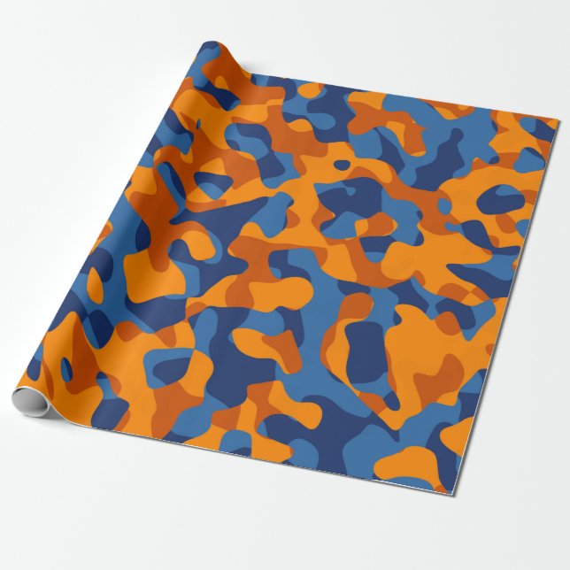 Papel De Presente Padrão Impressão de Camuflagem Laranja Azul (Desenrolado)