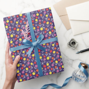 Papel De Presente Padrão infantil floral roxo