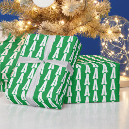 Papel De Presente Padrão inicial personalizado verde branco monogram