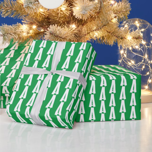 Papel De Presente Padrão inicial personalizado verde branco monogram (Feriados)
