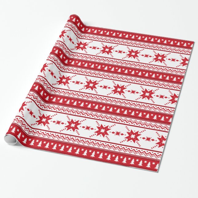 Papel De Presente Padrão Inspirado no Sweater de Natal Vermelho (Desenrolado)