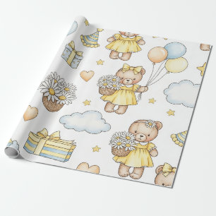 Papel De Presente Padrão Jardim de Margaridas do Ursinho (14)