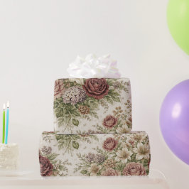 Papel De Presente Padrão Jardim de Rosa Bege Antiga