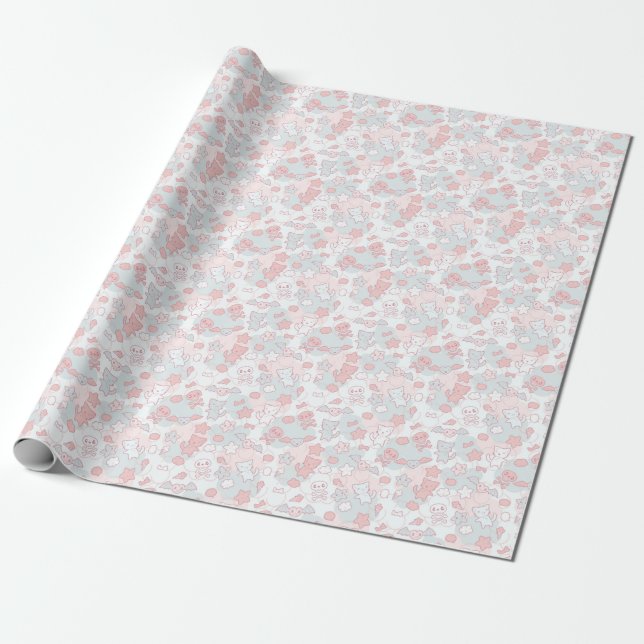 Papel De Presente padrão kawaii com rabisco (Desenrolado)