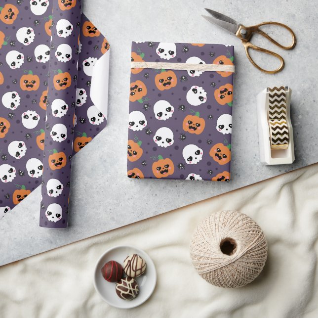 Papel De Presente Padrão Kawaii de Halloween (Artesanato)