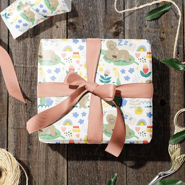 Papel De Presente Padrão Koala bonito com nome de garotinha a rosa (Criador carregado)