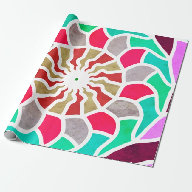Papel De Presente Padrão Labyrinth Sun Mandala (Desenrolado)