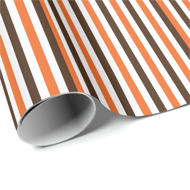 Papel De Presente Padrão Laranja Castanho Vertical Stripes (Ponta do rolo)