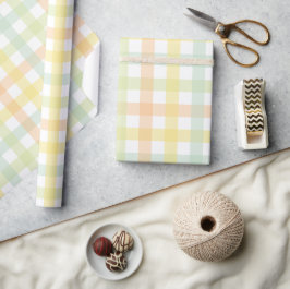 Papel De Presente Padrão Laranja Verde Amarelo Azul Gingham