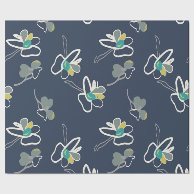 Papel De Presente Padrão legal azul-Primavera-Floral (Barra)