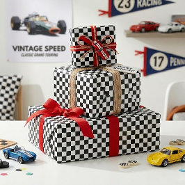 Papel De Presente Padrão legal de Sinalizador Verificado em Preto e 