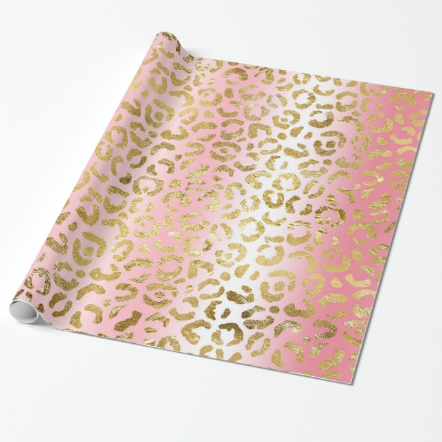 Papel De Presente Padrão-Leopardo Dourado do Ombre Rosa Glam (Desenrolado)