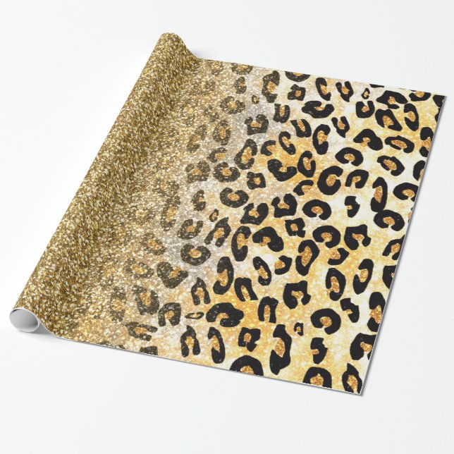 Papel De Presente Padrão Leopardo Moderno Dourado Ombre Glitter (Desenrolado)