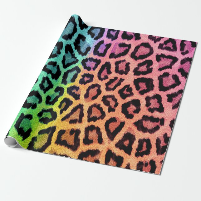 Papel De Presente Padrão-Leopardo Multicolor (Desenrolado)