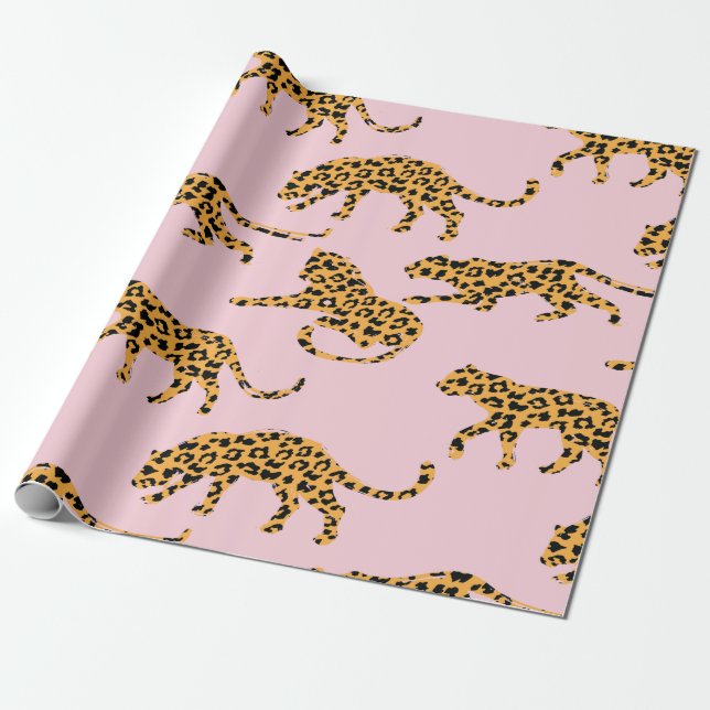 Papel De Presente Padrão-Leopardo Rosa (Desenrolado)
