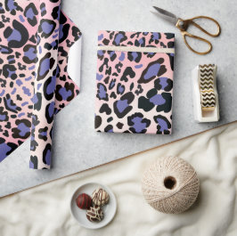 Papel De Presente Padrão-Leopardo Rosa e Azul