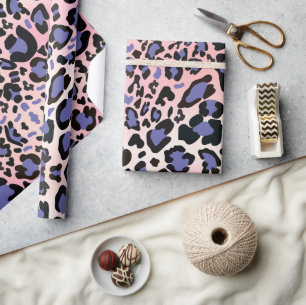 Papel De Presente Padrão-Leopardo Rosa e Azul