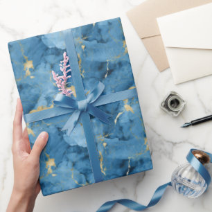 Papel De Presente Padrão líquido de mármore azul e dourado