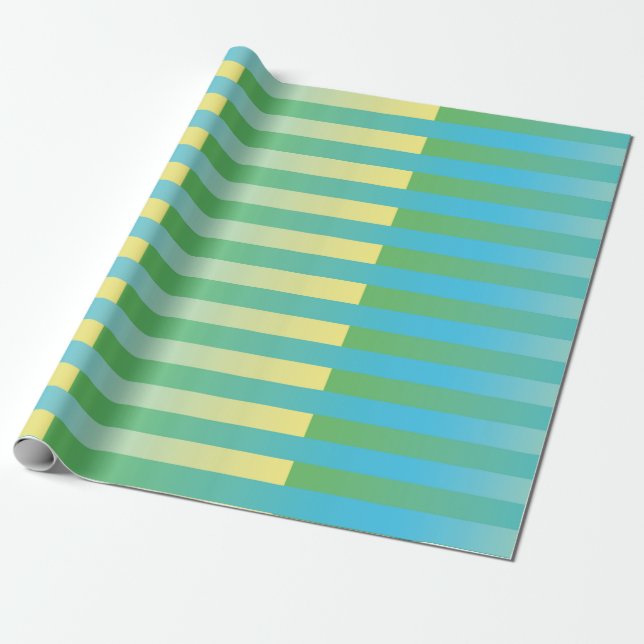 Papel De Presente Padrão Listrado Azul Amarelo Verde (Desenrolado)