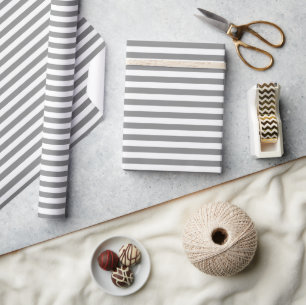 Papel De Presente Padrão Listrado Cinza Fumê e Branco