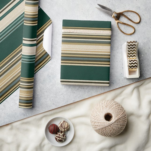 Papel De Presente Padrão Listrado Clássico Verde e Creme (Artesanato)