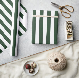 Papel De Presente Padrão Listrado de Caçador Elegante Verde e Branco