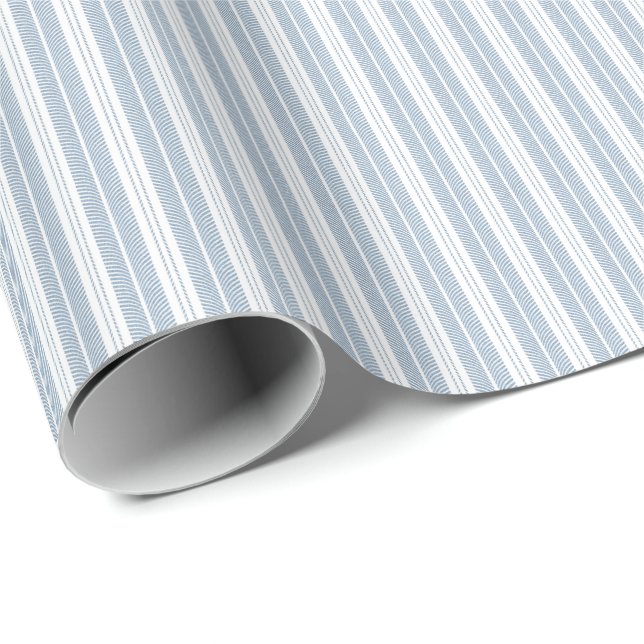 Papel De Presente Padrão Listrado de Xadrez Azul Suave com Samambaia (Ponta do rolo)