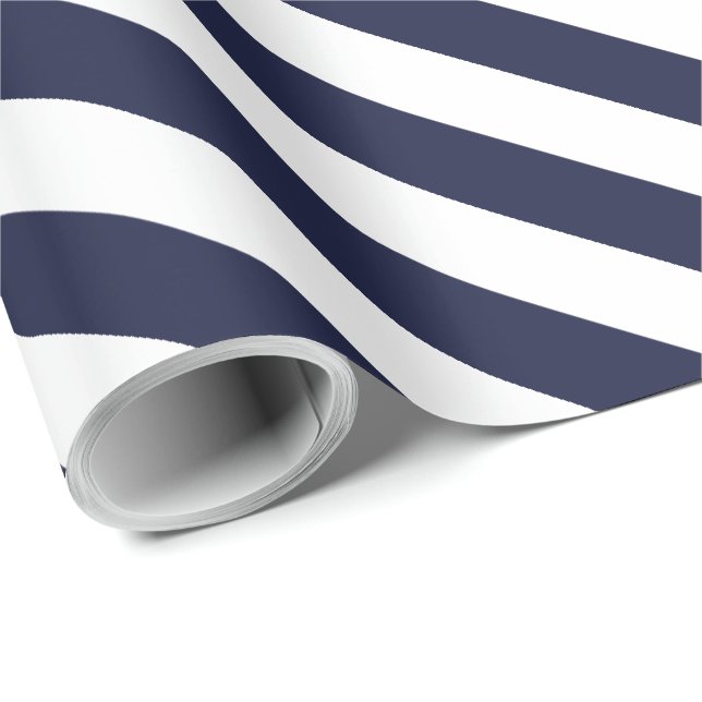 Papel De Presente Padrão Listrado Elegante Azul Marinho e Branco (Ponta do rolo)